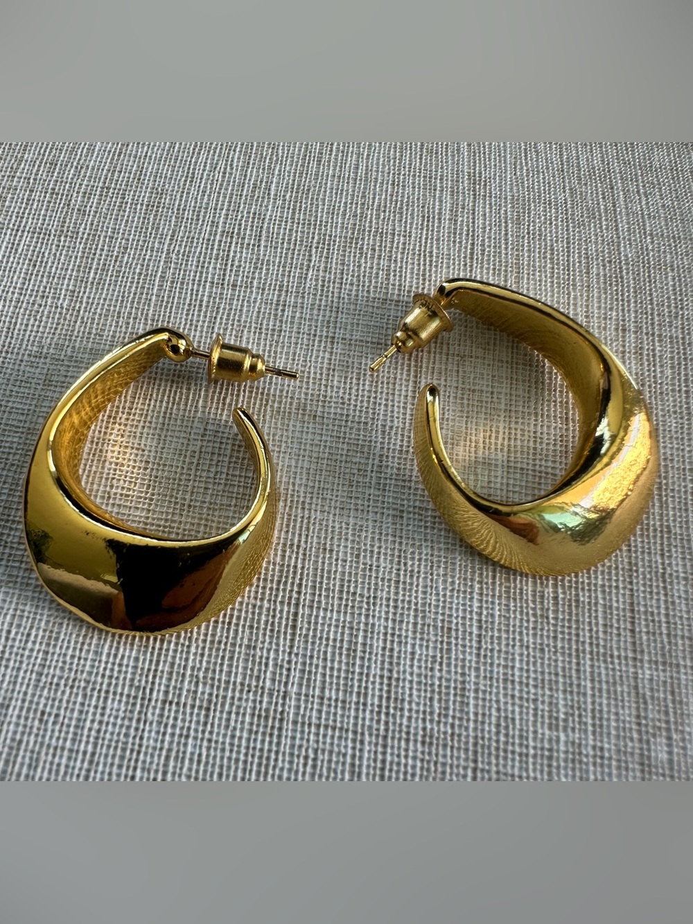 Gold Tone Statement Crescent Hoop Earrings